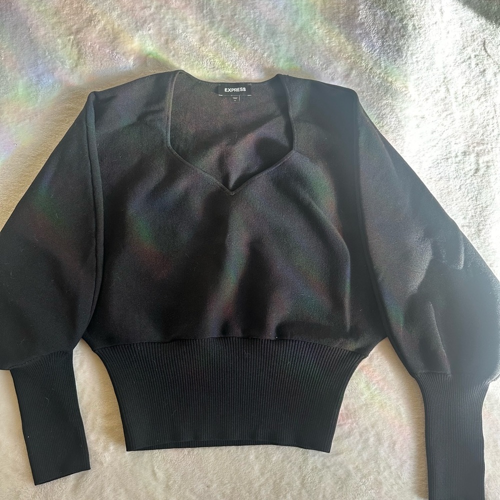 Black Express Women's Sweater Vintage 90s Dolman with fitted rib detailing